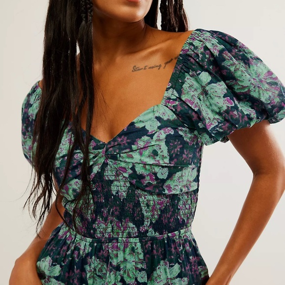 FREE PEOPLE Sundrenched Floral Tiered Maxi Sundress | Emerald Combo Floral NWOT - Picture 2 of 7